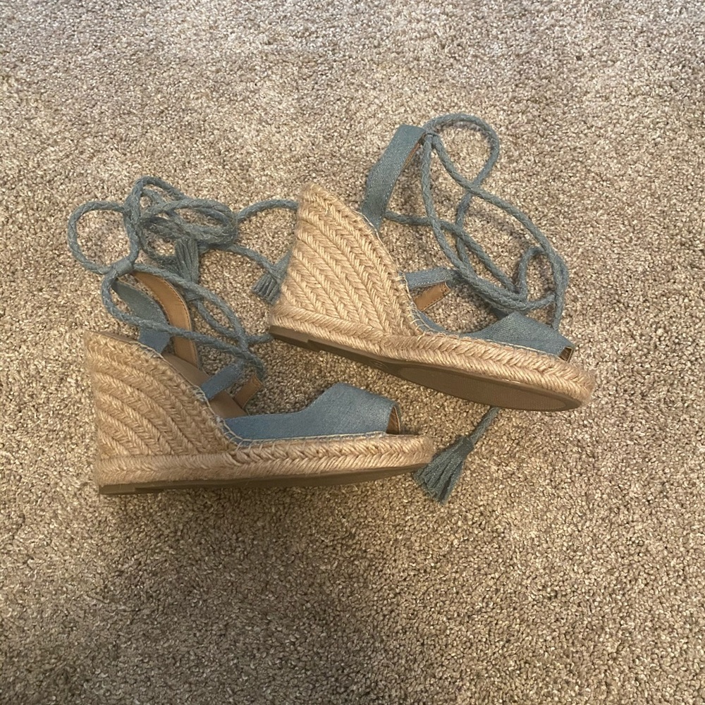Blue Denim Wrap Heels